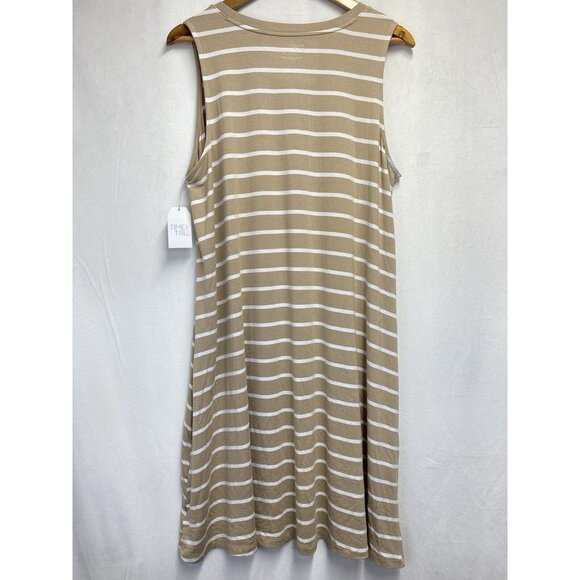 Time and Tru Sleeveless Knit Dress Women XXL (20) Beige Stripes Side Pockets New - Picture 2 of 13